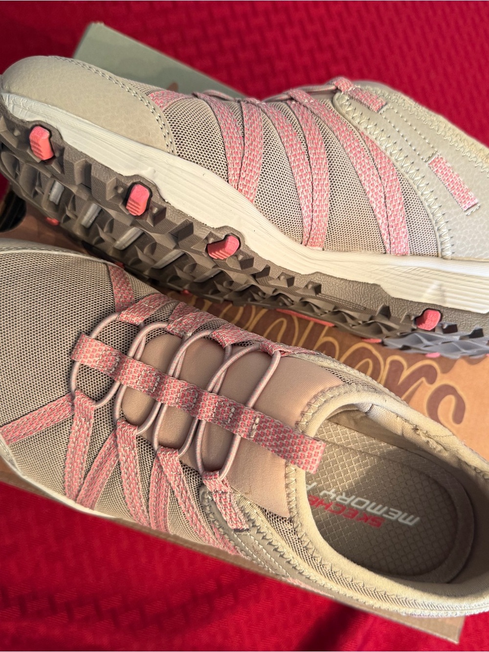 Skechers Women's Slip-On Athletic Sneakers in Pink and Beige